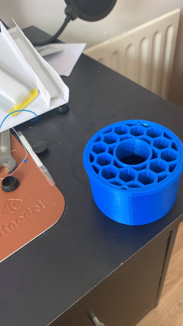 Blue honeycomb cylindrical print